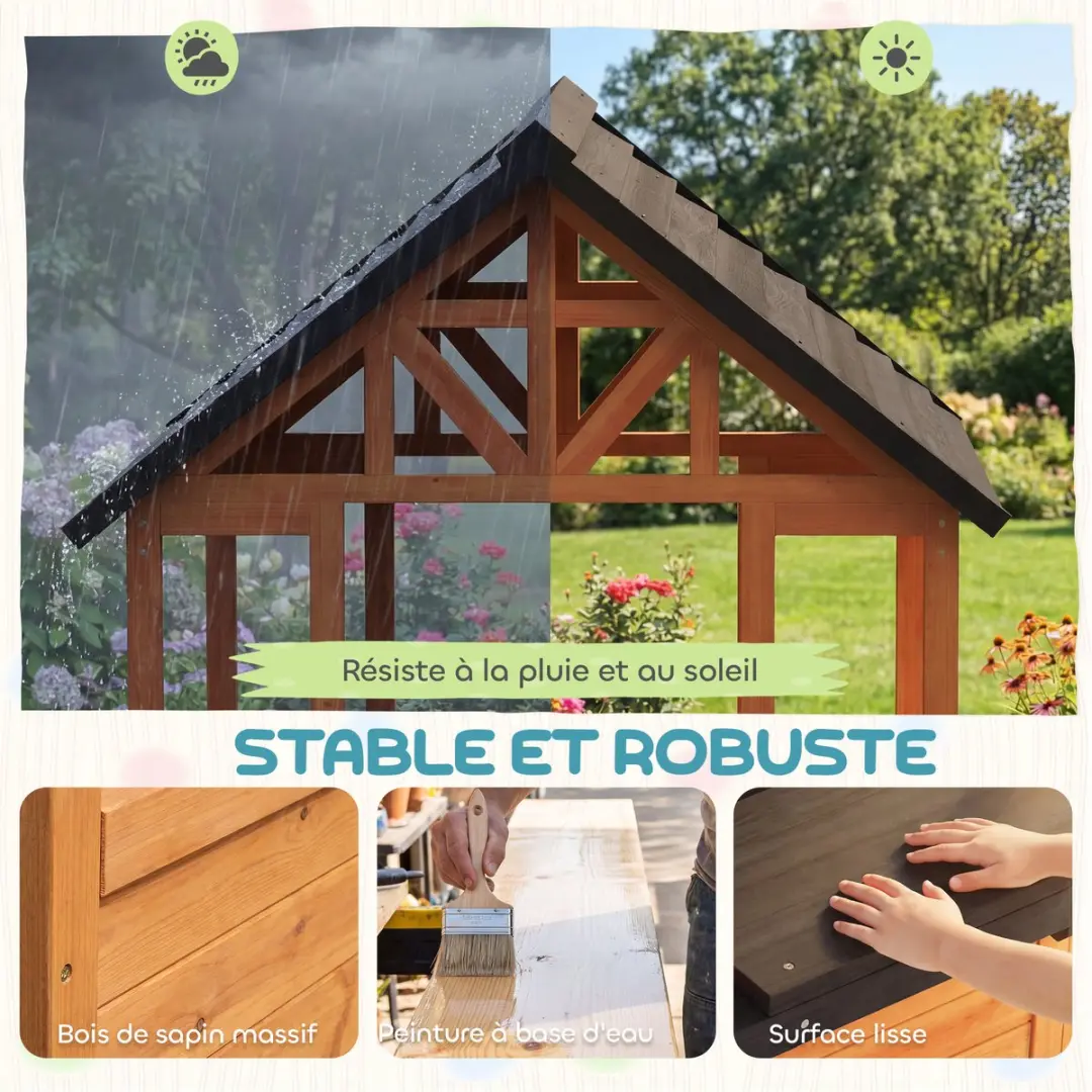 ECTEATOY Houten Speelhuisje Picknicktafel Bruin 166x113x140cm
