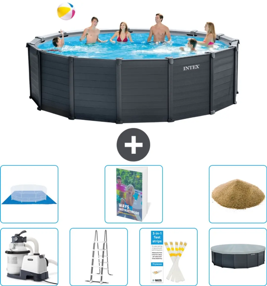 Intex 26384GS-Grijs Rond Zwembad 478x124cm