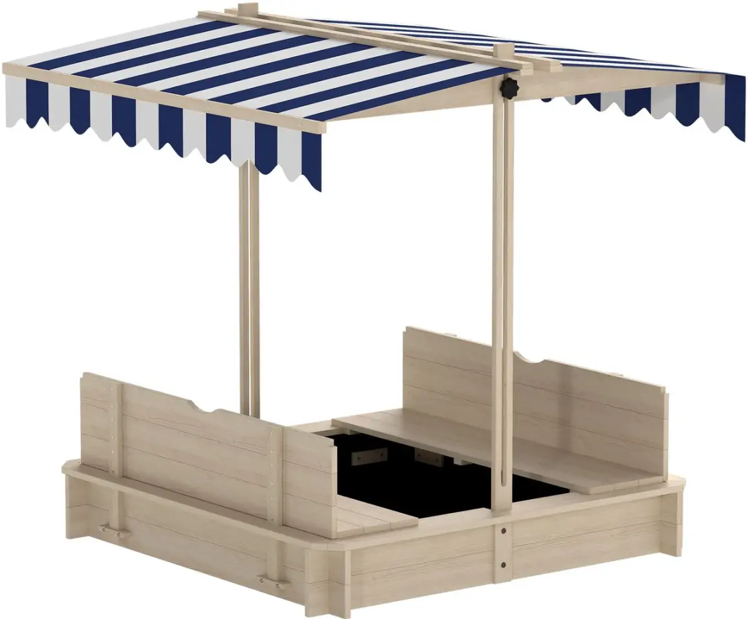 ECTEATOY Zandbak 106x106x115cm - Wit - Met zonnedak en bankjes