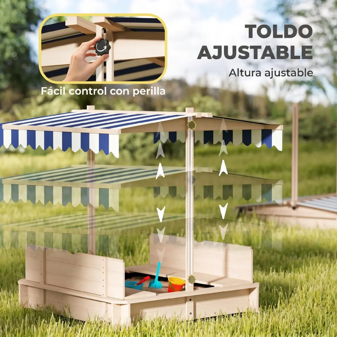 ECTEATOY Zandbak 106x106x115cm - Wit - Met zonnedak en bankjes