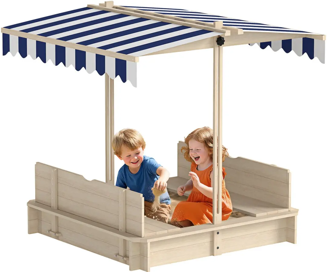 ECTEATOY Zandbak 106x106x115cm - Wit - Met zonnedak en bankjes