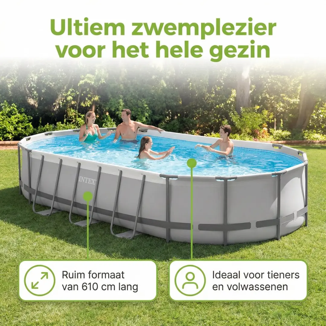 Intex Ovaal Prism Frame Zwembad 610x305x122cm - 8-delig - Grijs