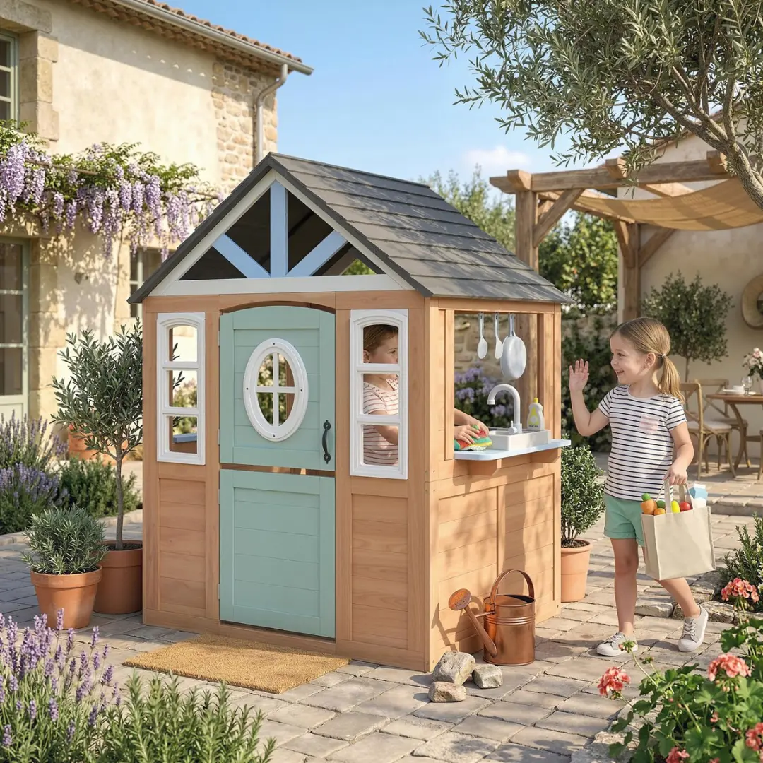 ECTEATOY Houten Speelhuisje 115,5x97,3x140cm - Dennenhout - Bruin