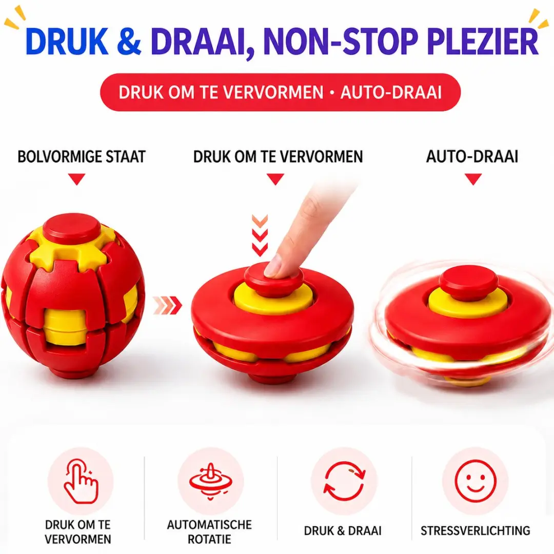 ECTEATOY 3D-geprinte Stressbal Fidget Spinner - Rood