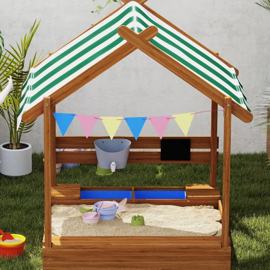 ECTEATOY Houten Zandbak Huisvorm 124x116x146cm - Speelgoed