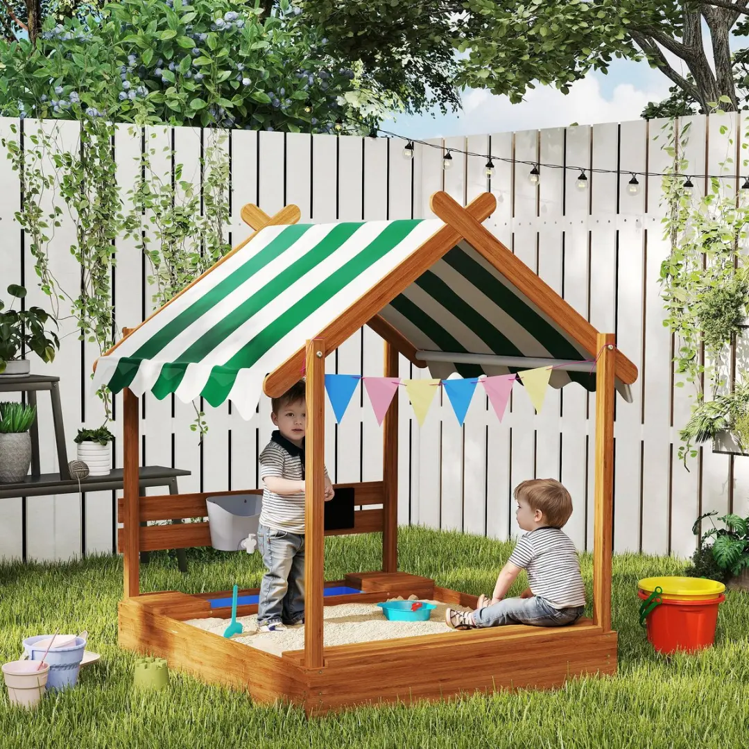 ECTEATOY Houten Zandbak Huisvorm 124x116x146cm - Speelgoed