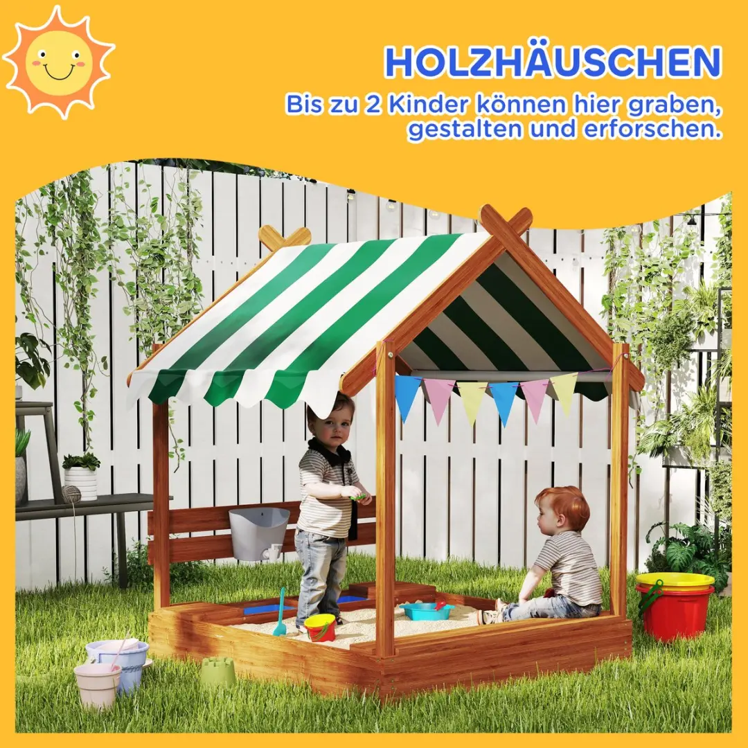 ECTEATOY Houten Zandbak Huisvorm 124x116x146cm - Speelgoed