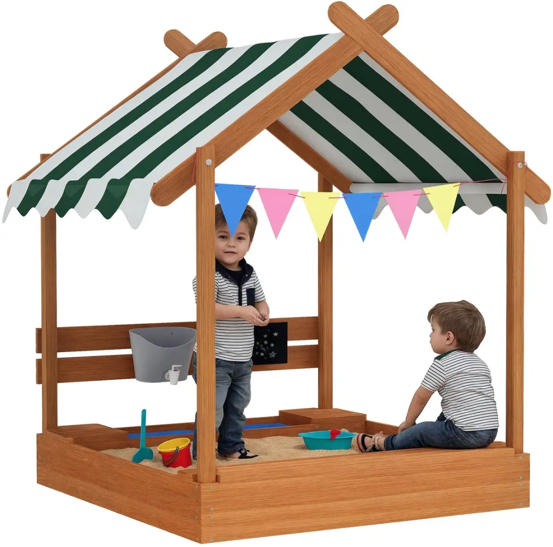 ECTEATOY Houten Zandbak Huisvorm 124x116x146cm