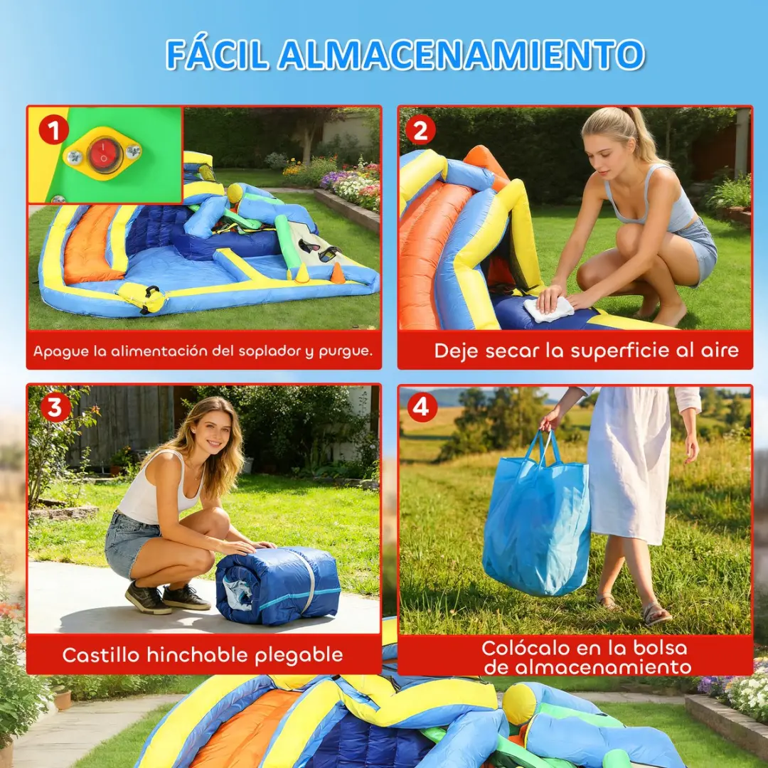ECTEATOY Opblaasbaar Waterpark 8-in-1 - Springkasteel met glijbaan & zwembad