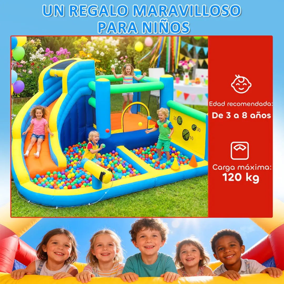 ECTEATOY Opblaasbaar Waterpark 8-in-1 - Springkasteel met glijbaan & zwembad - afbeelding 6 van 6