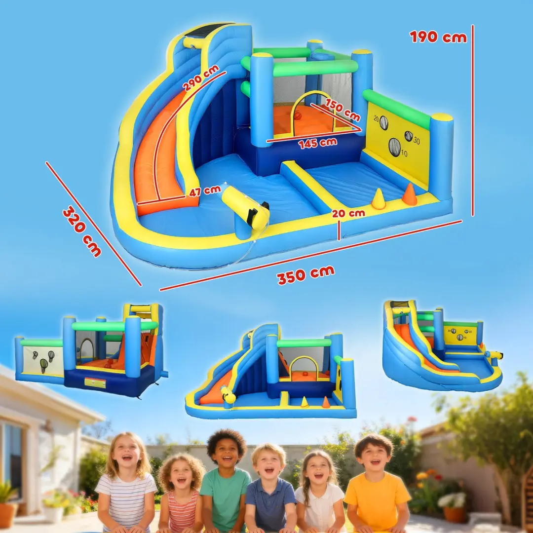 ECTEATOY Opblaasbaar Waterpark 8-in-1 - Springkasteel met glijbaan & zwembad