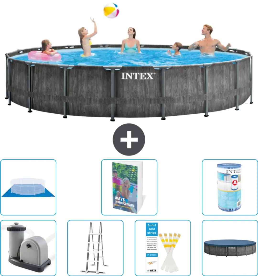 Intex Rond Prism Frame Greywood Zwembad