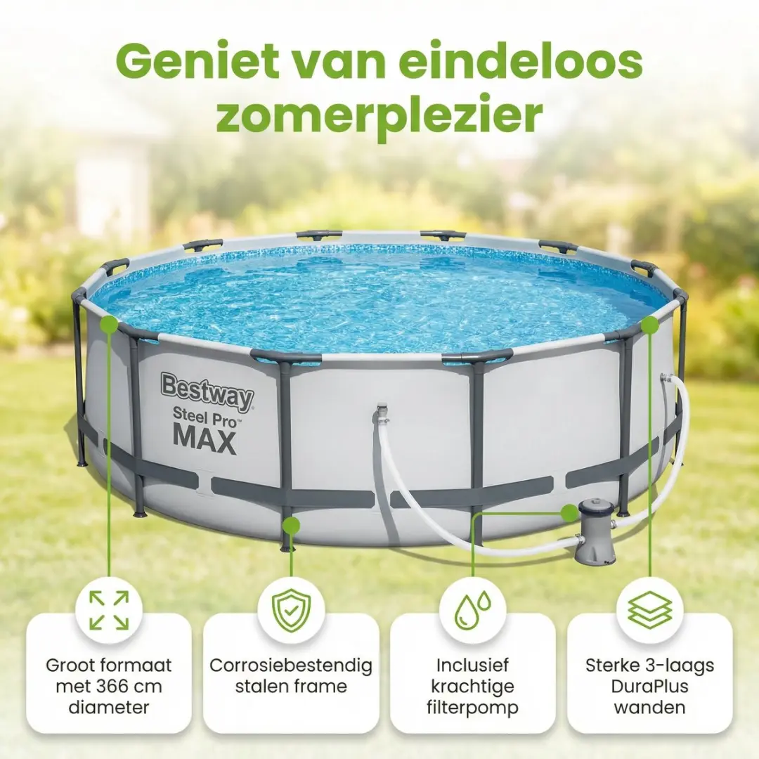 Bestway Steel Pro MAX Zwembad 366x76cm - Grijs - 6473L
