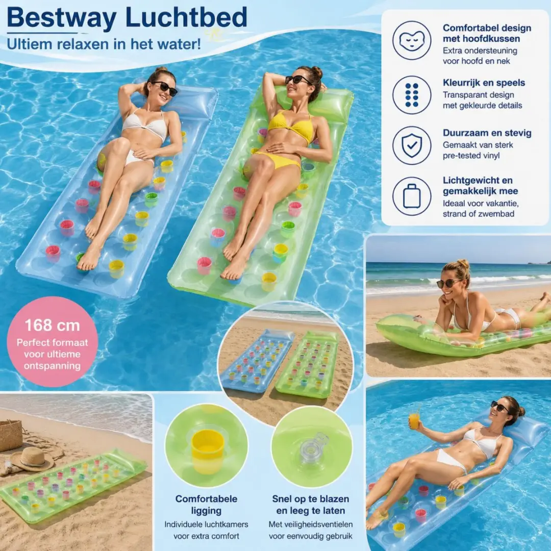 Bestway Luchtbed 168cm Groen - met hoofdkussen