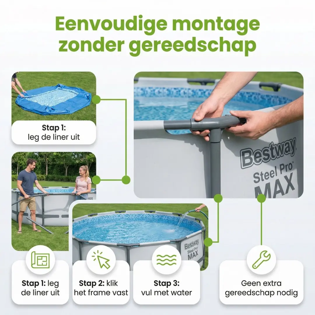 Bestway Steel Pro MAX Zwembad 366x76cm - Grijs - 7-delig