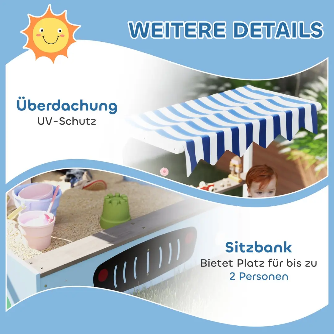 ECTEATOY Houten Zandbak met Dak en Zitbank 108x90x104cm - Blauw