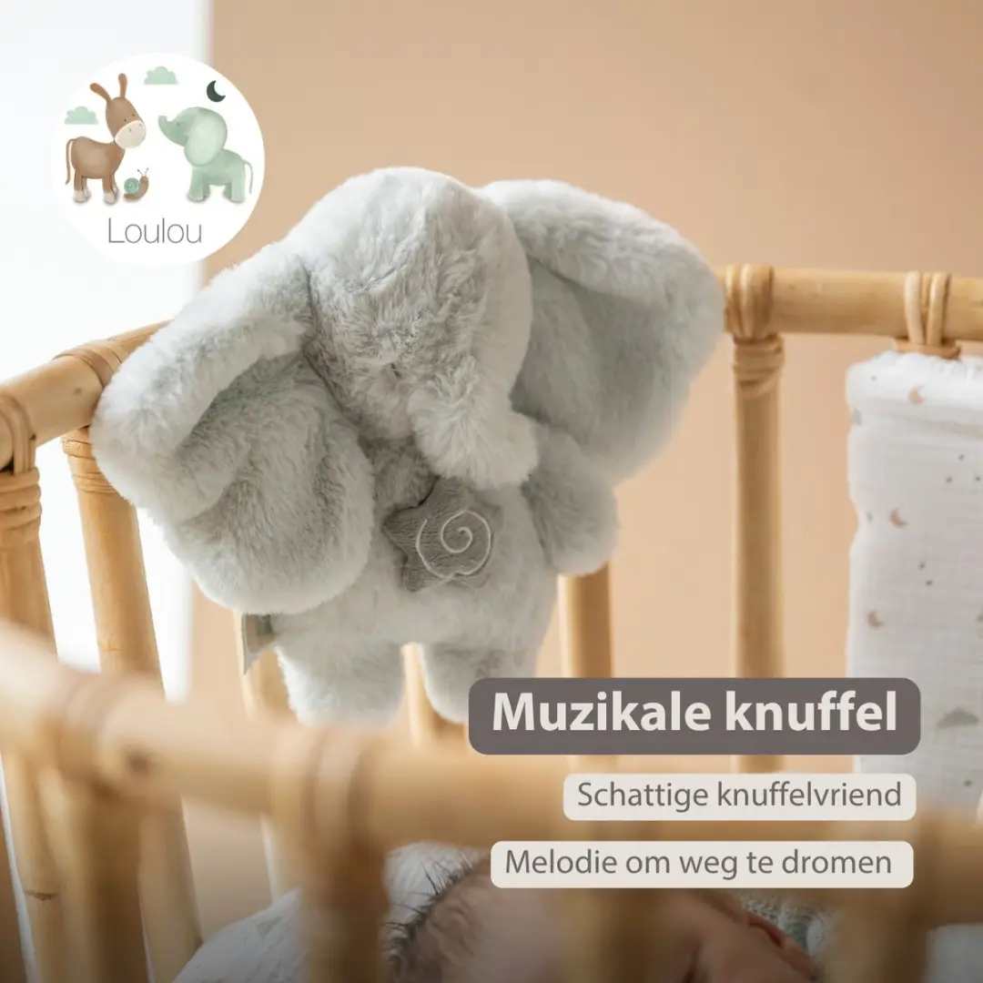 Nattou LouLou Muziekknuffel Olifant 20cm - Lindegroen