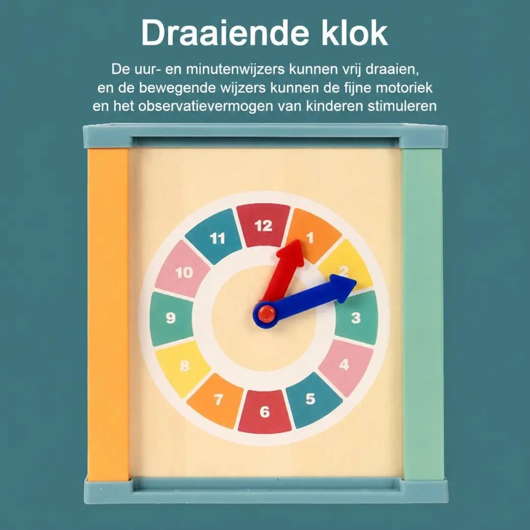 ECTEATOY Houten Activiteitenkubus - Montessori Speelgoed - Kralenframe & Tandwielen - Groente