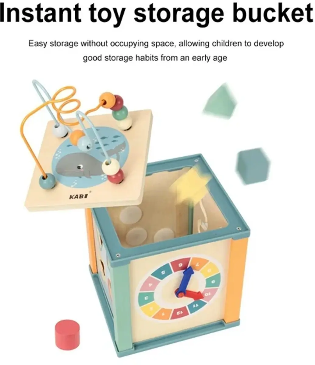 ECTEATOY Houten Activiteitenkubus - Montessori Speelgoed - Kralenframe & Tandwielen - Groente