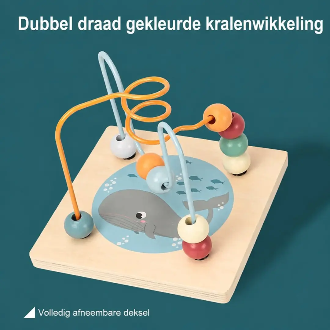 ECTEATOY Houten Activiteitenkubus - Montessori Speelgoed - Kralenframe & Tandwielen - Groente