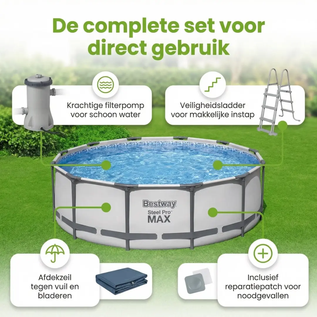 Bestway Steel Pro MAX Zwembad 457x107cm - 7-delig - Grijs