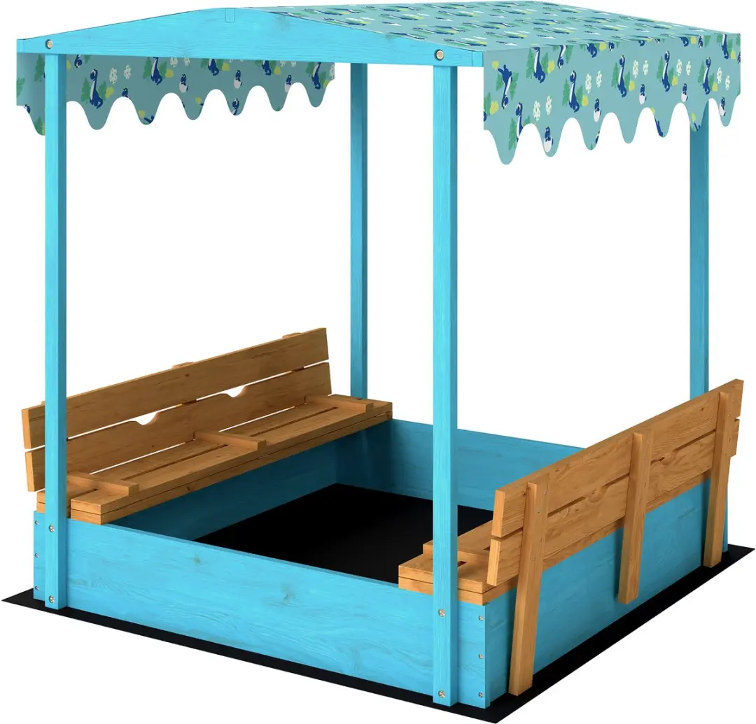 ECTEATOY Houten Zandbak met Deksel Blauw - 134,5x127,5x130cm
