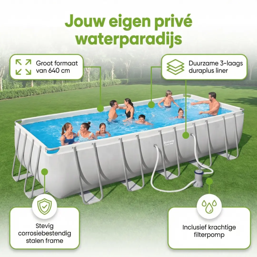 Bestway Power Steel Zwembad 640x274x132cm - 7-delig - Grijs