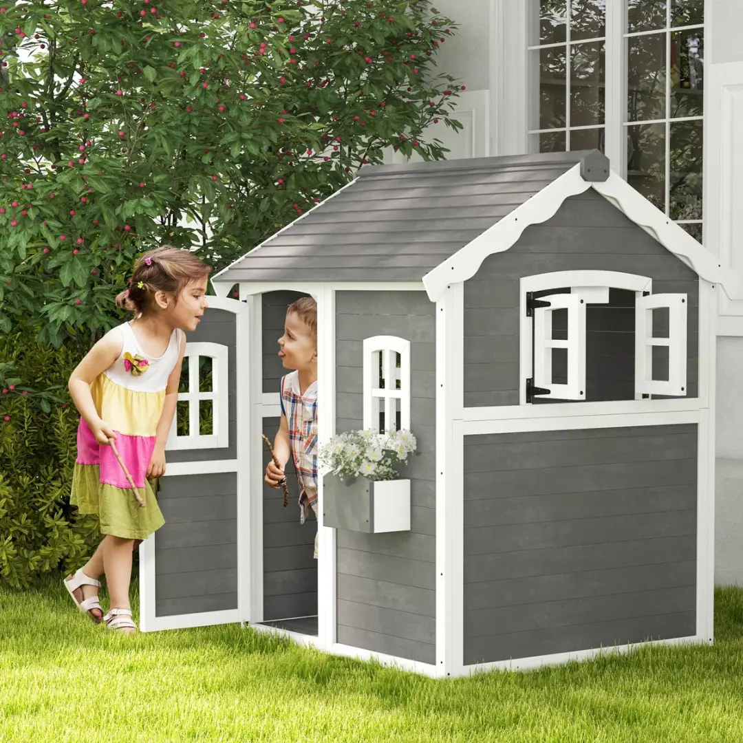 ECTEATOY Houten Speelhuis Grijs - Binnen & Buiten