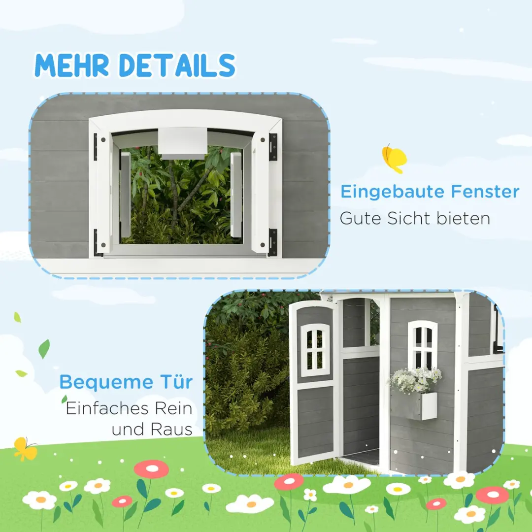 ECTEATOY Houten Speelhuis Grijs - Binnen & Buiten