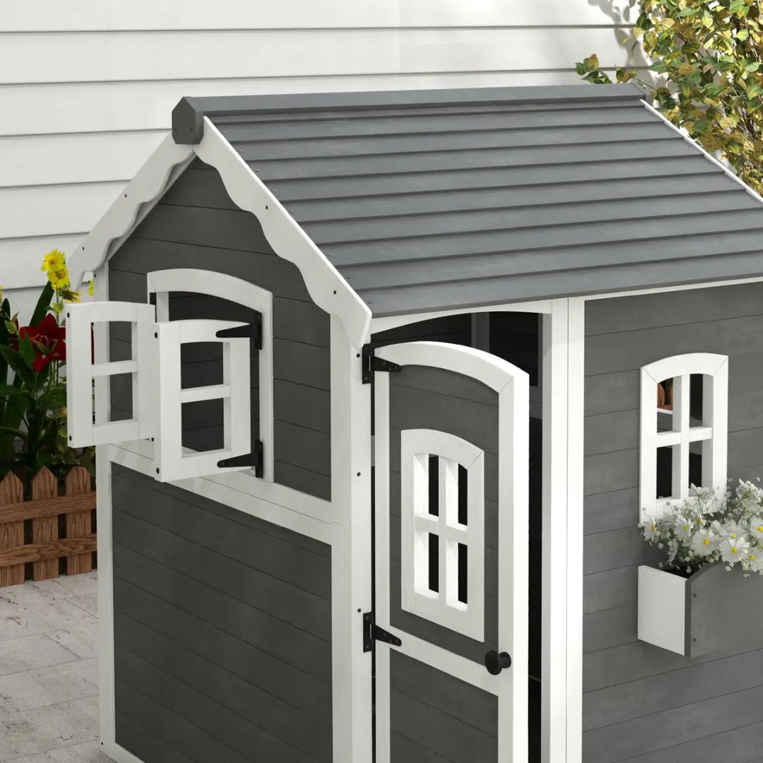 ECTEATOY Houten Speelhuis Grijs - Binnen & Buiten