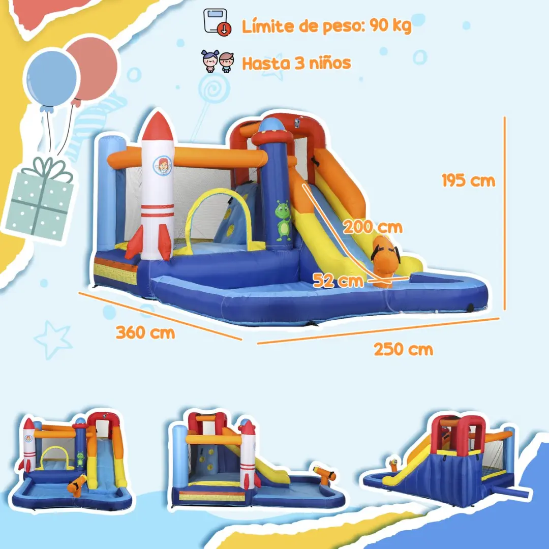 ECTEATOY Springkussen met Glijbaan 5-in-1 - 550W Blower