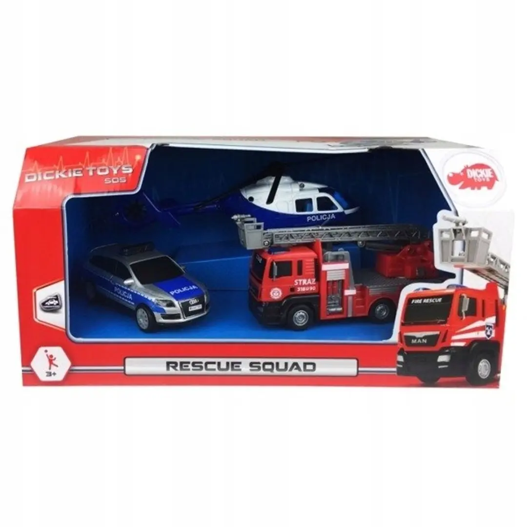 Dickie Toys SOS-Voertuigenset Politie Brandweer Helikopter - Blauw Rood Wit Zilver - afbeelding 3 van 5