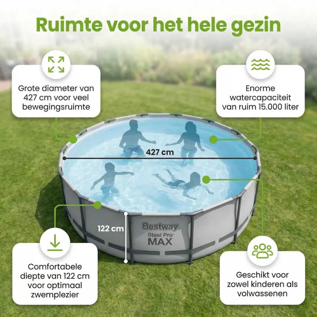 Bestway Steel Pro MAX Zwembad 427x122cm - 7-delig - Grijs