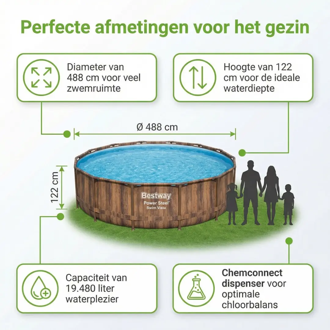 Bestway Rond Power Steel Swim Vista Zwembad 488cm - 19.480L - 7-delig