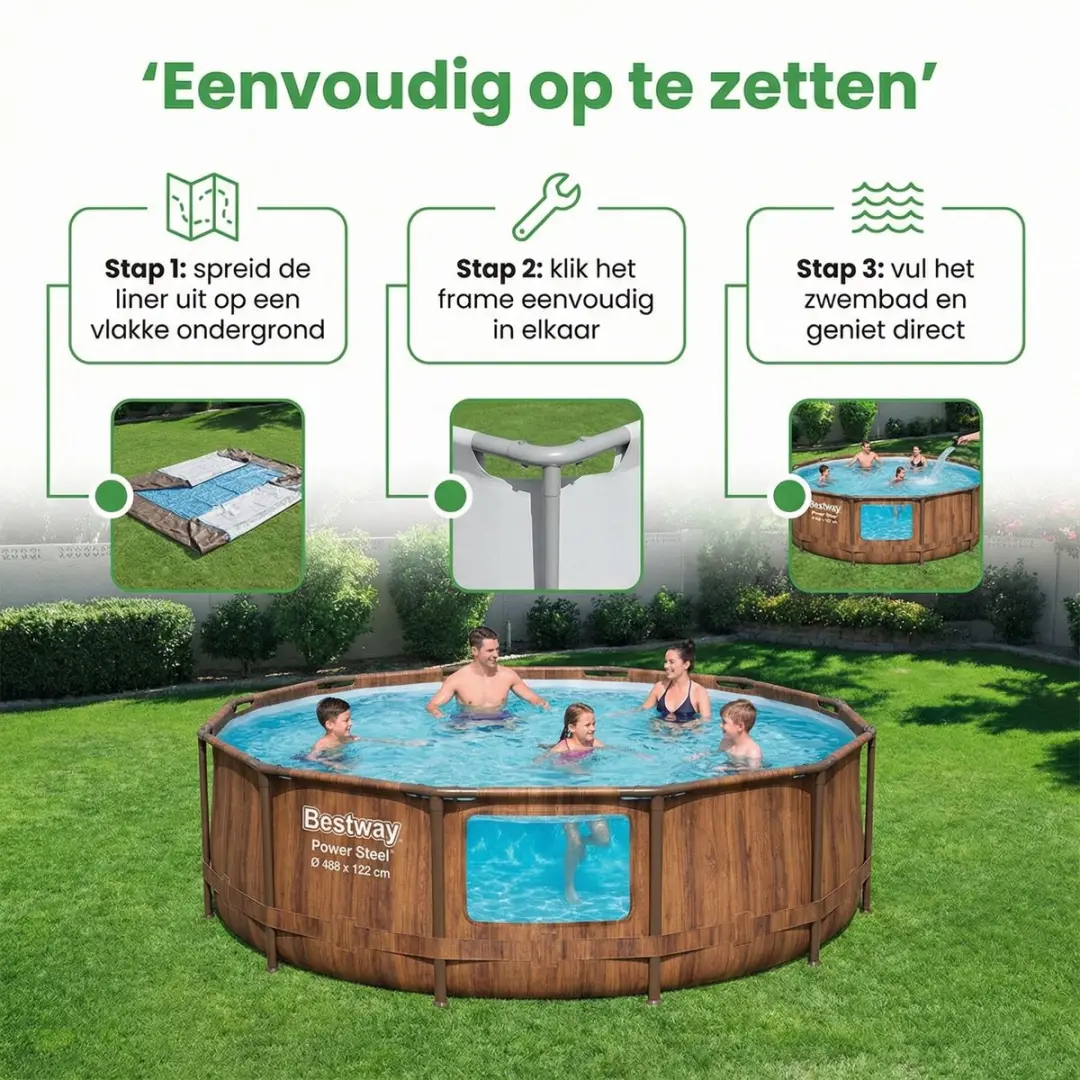 Bestway Rond Power Steel Swim Vista Zwembad 488cm - 19.480L - 7-delig