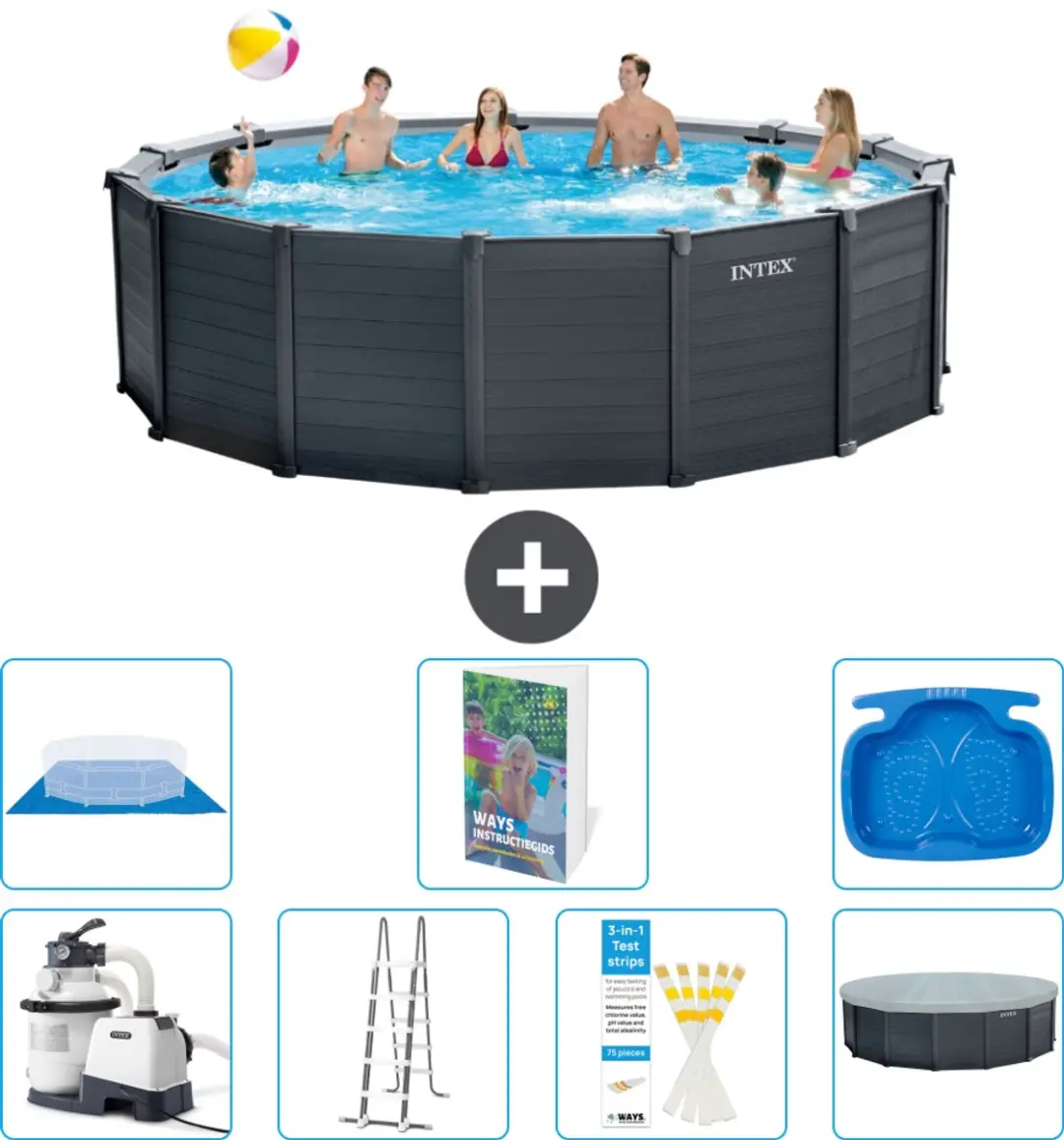 Intex 26384GS-Grijs Rond Zwembad 478x124cm
