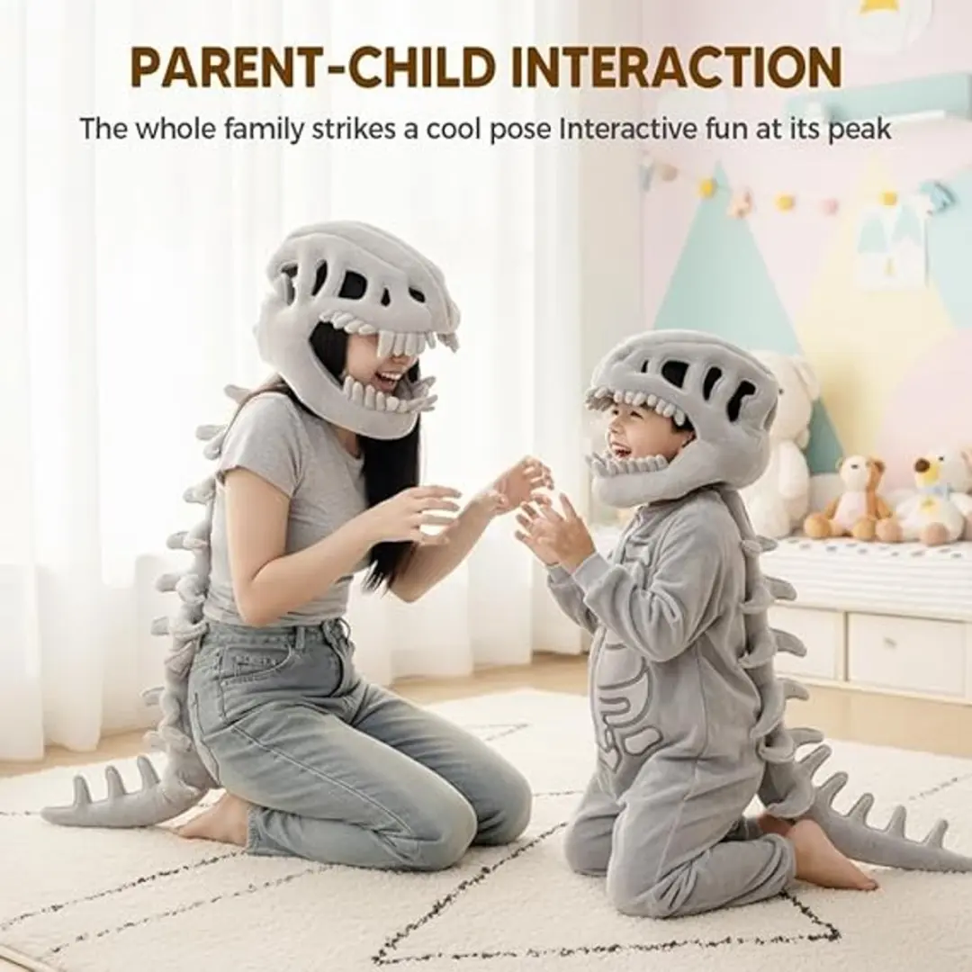 ECTEATOY Dino Skelet Kostuum Pluche - Grijs S