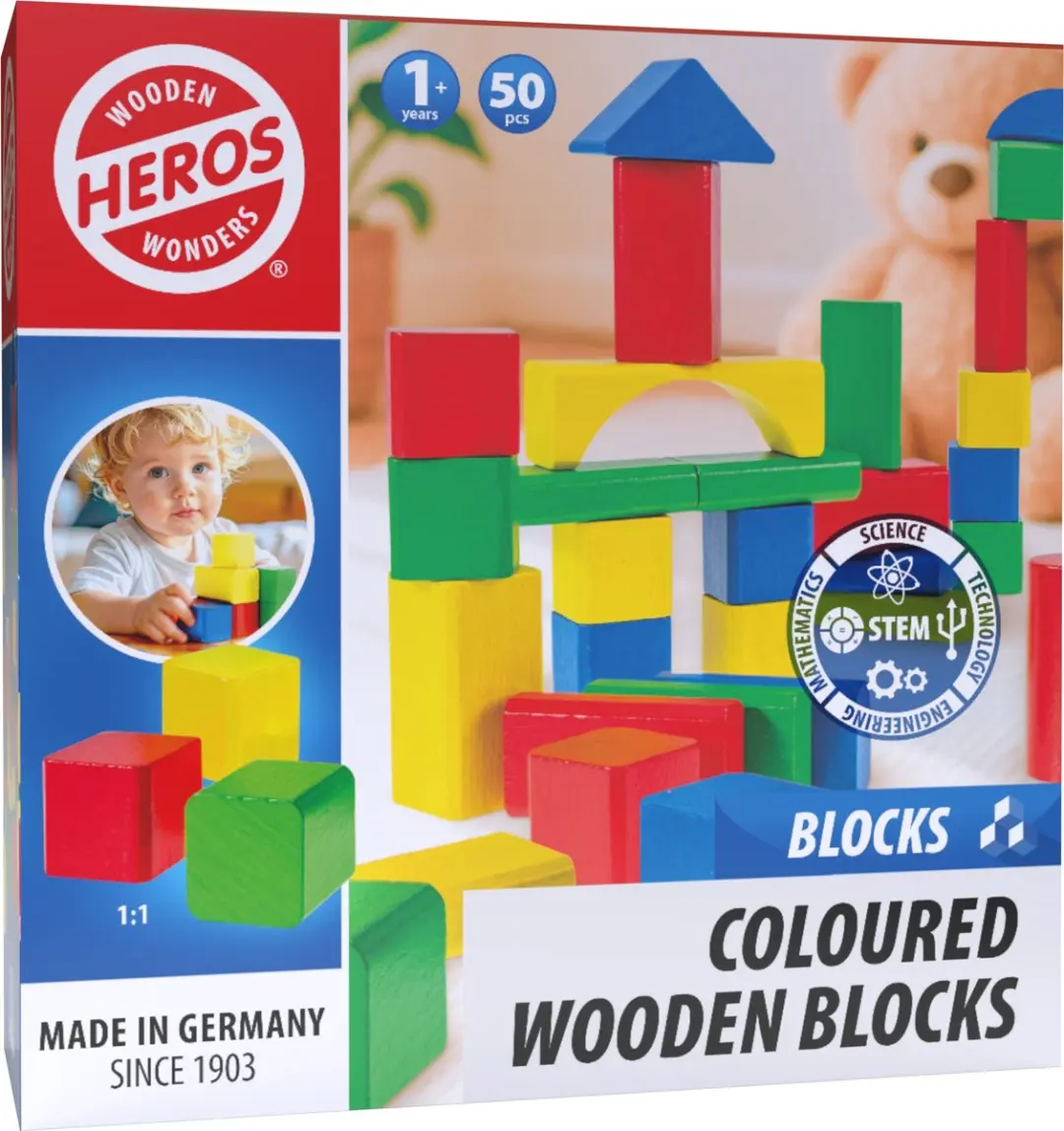 Heros Houten Bouwblokken 50 Stuks - FSC Gekleurd - Vanaf 1 Jaar