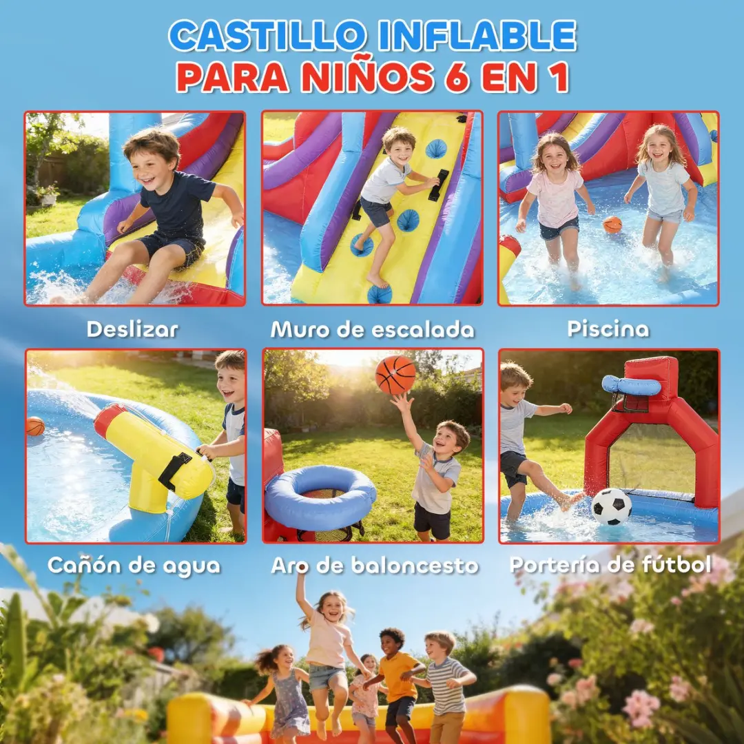 ECTEATOY Springkussen Opblaasbaar Waterpark 6-in-1 - 550W Blower