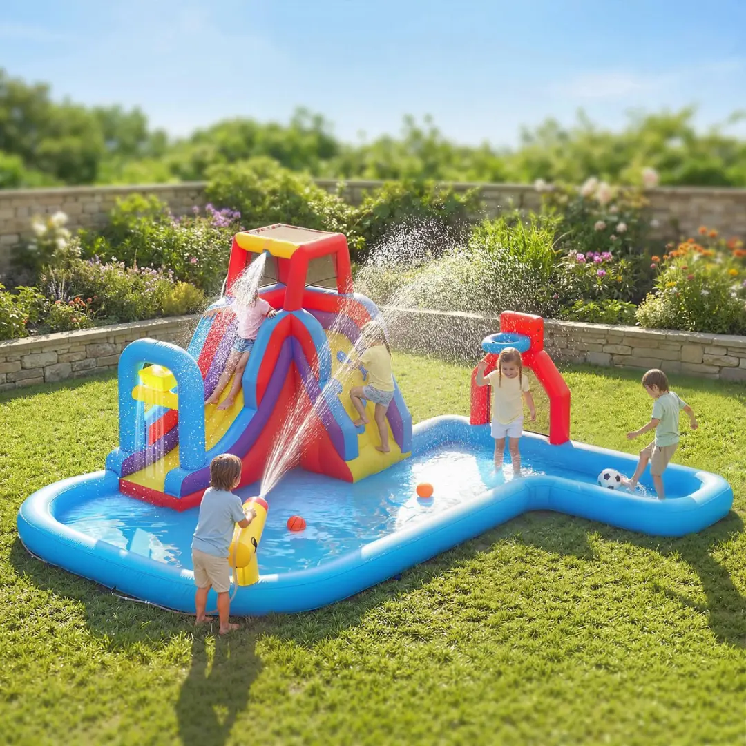 ECTEATOY Springkussen Opblaasbaar Waterpark 6-in-1 - 550W Blower