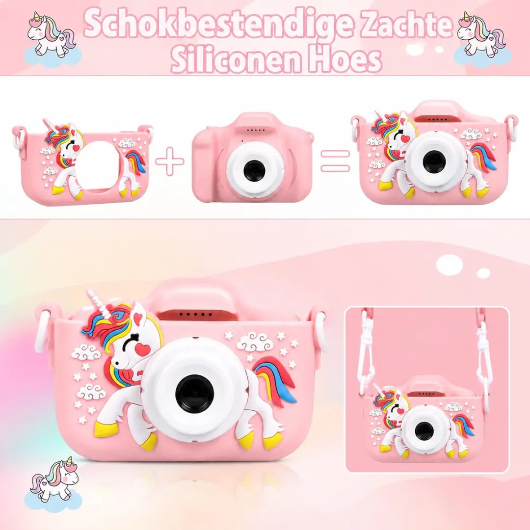 ECTEATOY Speelgoedcamera 515140 - 1080p HD Roze Eenhoorn