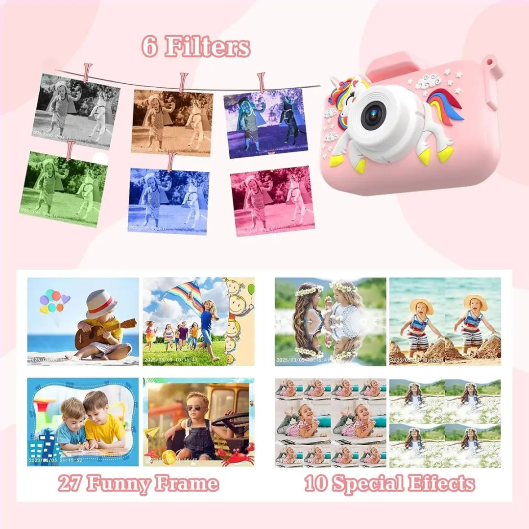 ECTEATOY Speelgoedcamera 515140 - 1080p HD Roze Eenhoorn