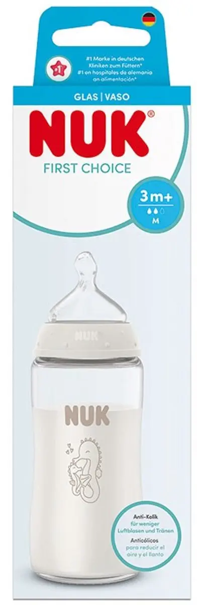 NUK Babyfles Glas 250ml Anti-Koliek Zeepaardje - Meerkleurig