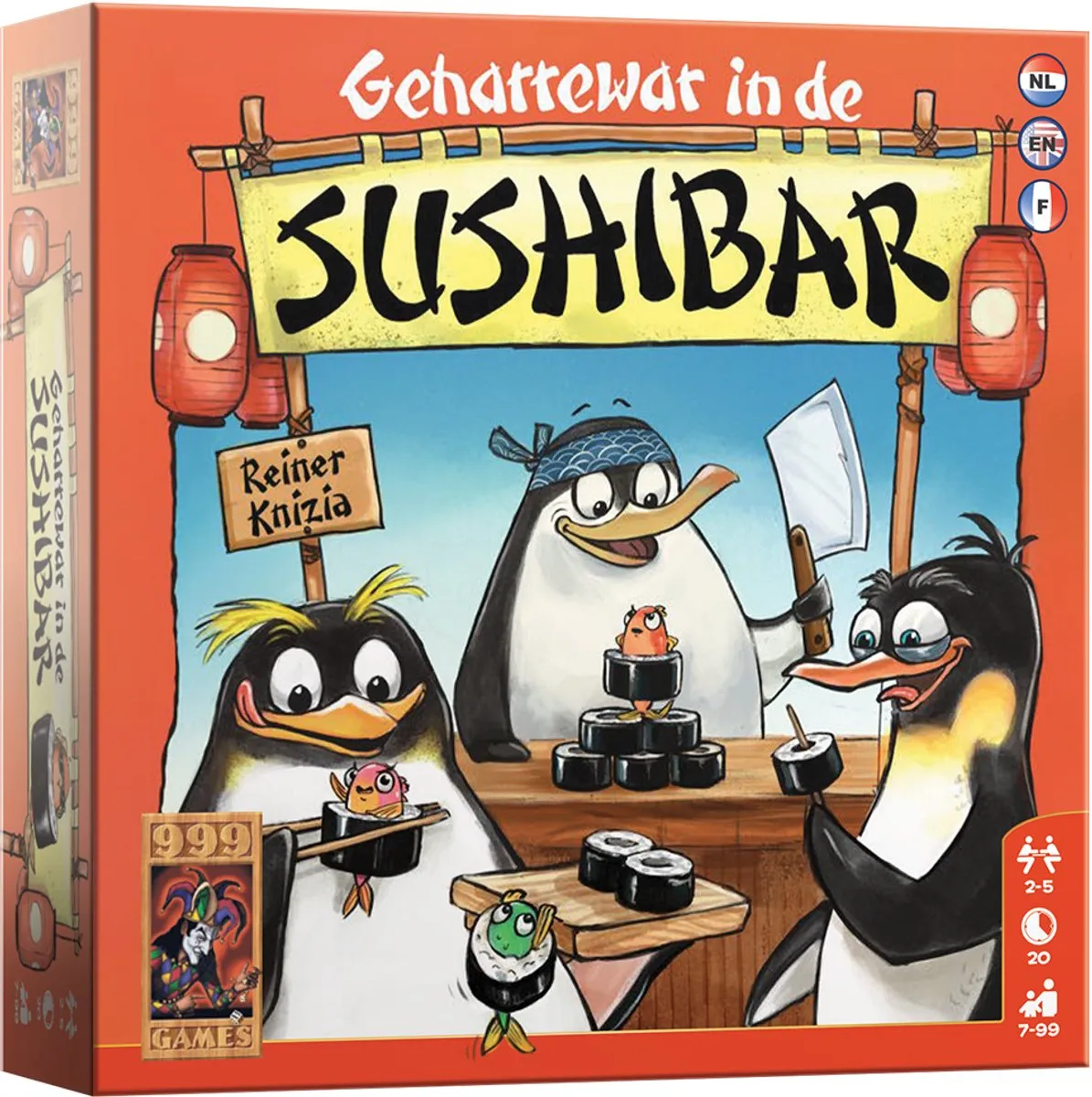 999 Games Geharrewar in de Sushibar Dobbelspel - 5 Dobbelstenen 24 Tegels