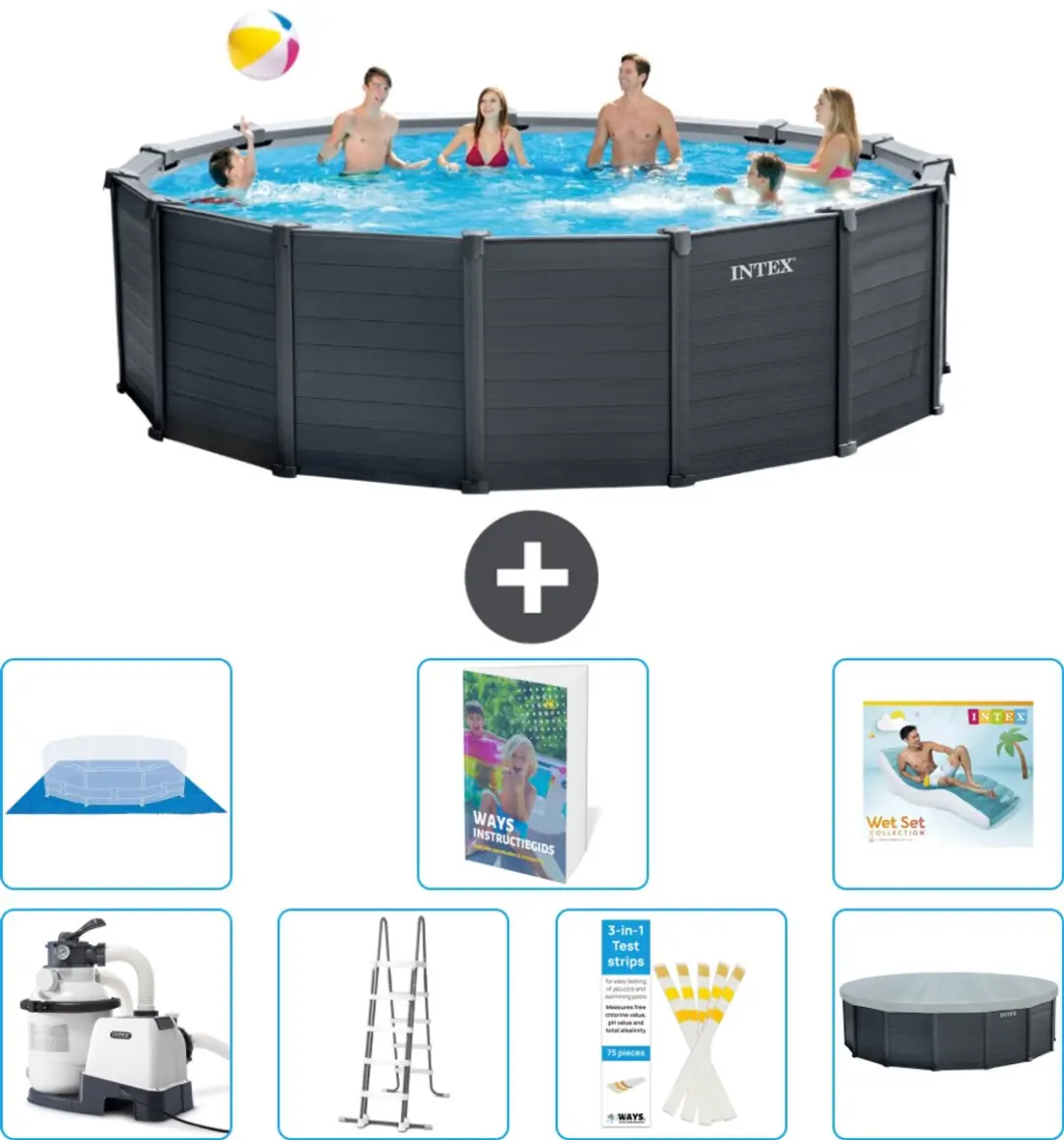 Intex 26384GS-Grijs Rond Zwembad 478x124cm