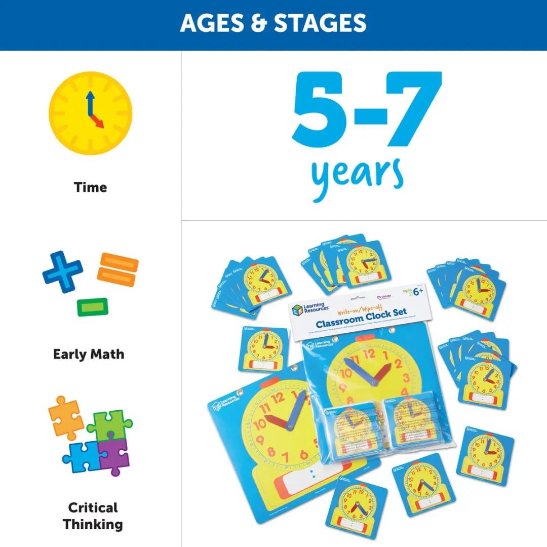 Learning Resources Schrijf & Wis Klok Klassenset - 24 Stuks