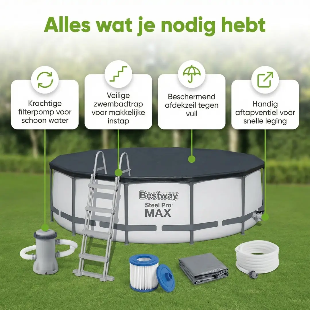 Bestway Steel Pro MAX Zwembad 427x107cm - Grijs - 7-delig