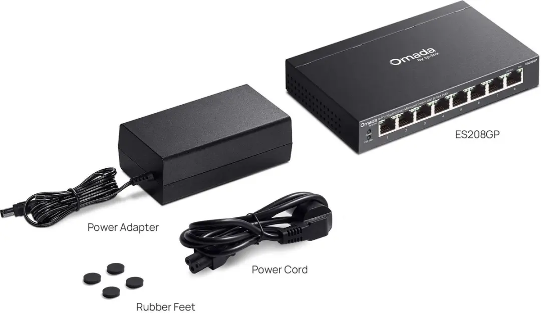 TP-Link Omada ES208GP Switch 8-PoE+ 8x PoE+ - 64W - Zwart