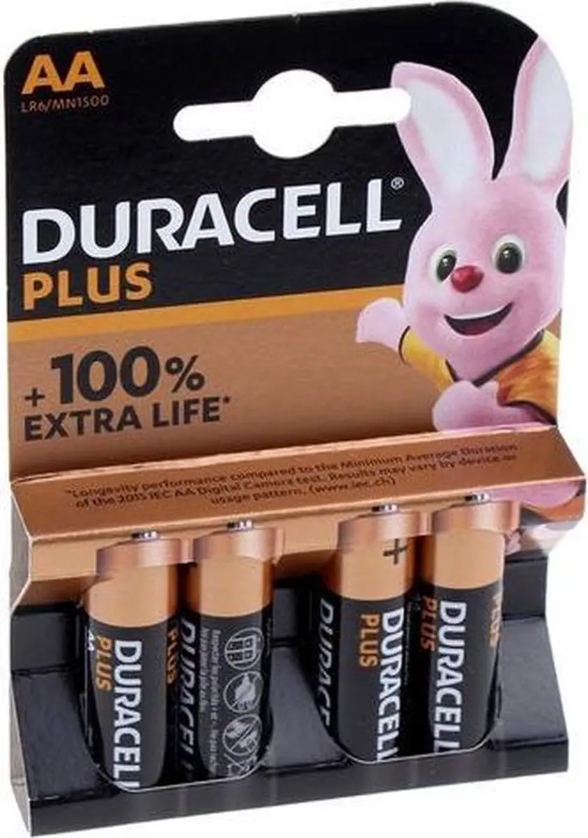 Duracell Alkaline Plus AA Batterij 2700mAh - 4 Stuks