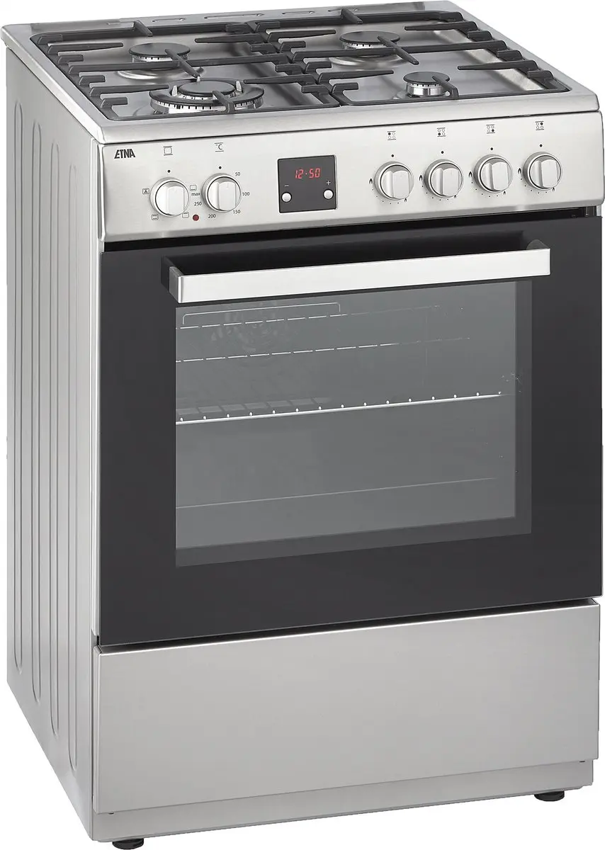 Etna FGV460RVS Gasfornuis 60cm - 4 Pits incl. Wok - RVS - Oven 65L